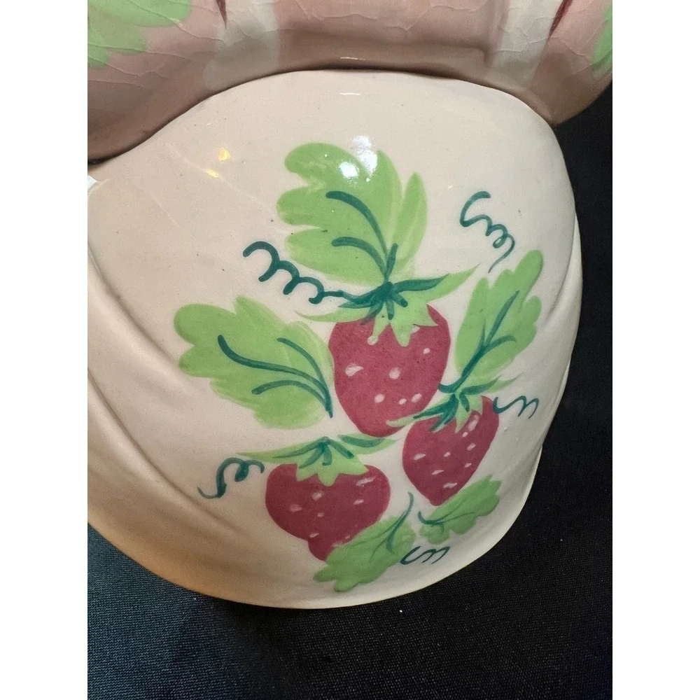 Vintage American Bisque Strawberry Girl Cookie Jar Pink Dress Hand Painted 1940s